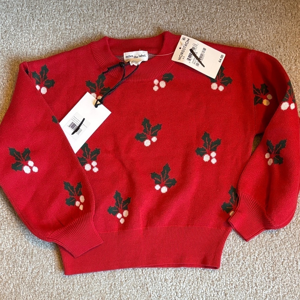 Festive Red Kids Sweater with Holly Design